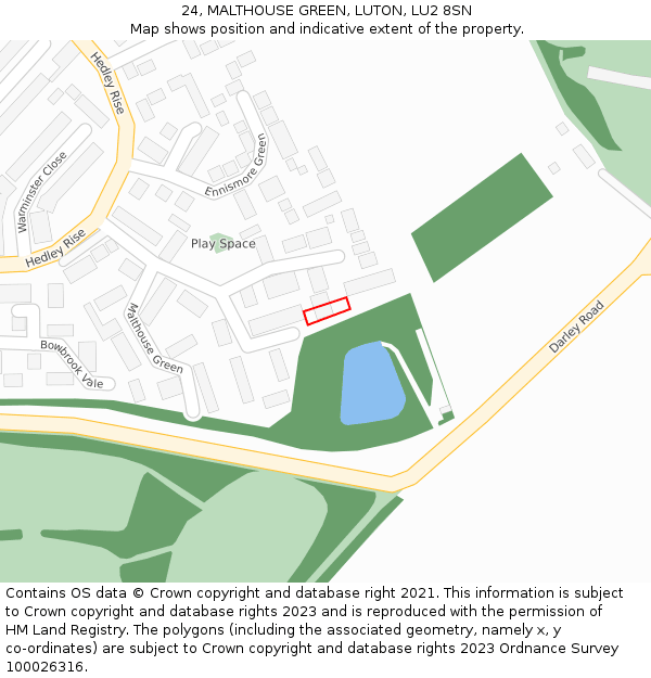 24, MALTHOUSE GREEN, LUTON, LU2 8SN: Location map and indicative extent of plot