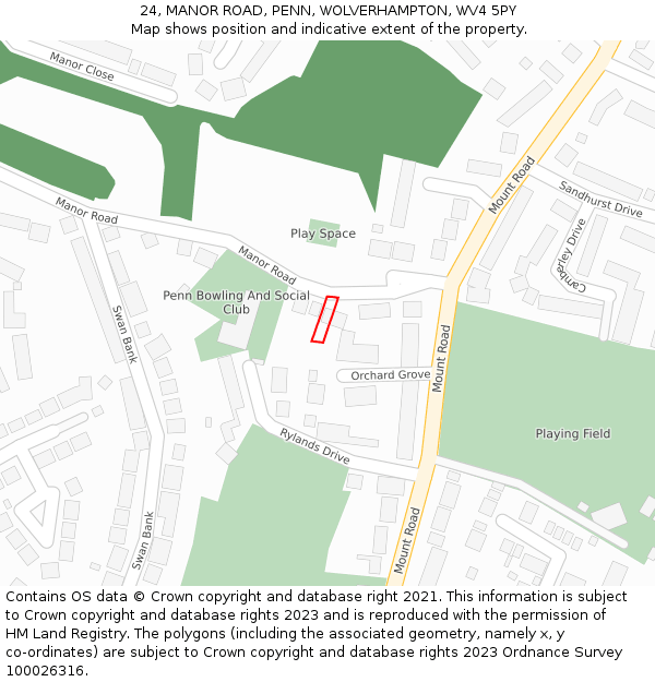 24, MANOR ROAD, PENN, WOLVERHAMPTON, WV4 5PY: Location map and indicative extent of plot