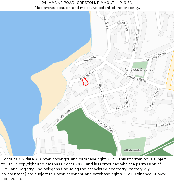 24, MARINE ROAD, ORESTON, PLYMOUTH, PL9 7NJ: Location map and indicative extent of plot