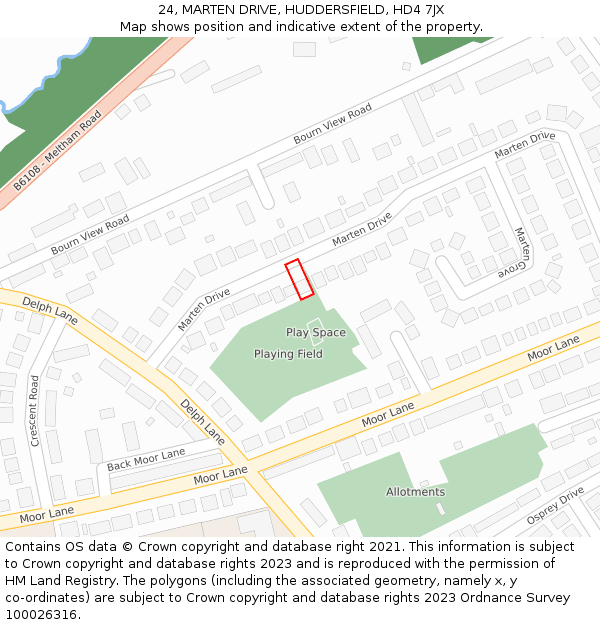 24, MARTEN DRIVE, HUDDERSFIELD, HD4 7JX: Location map and indicative extent of plot