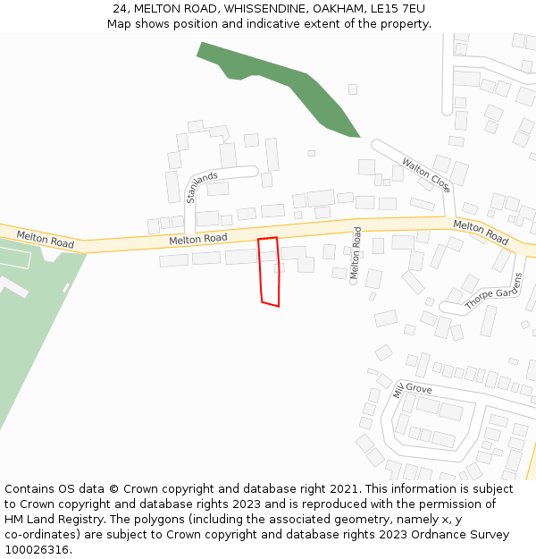 24, MELTON ROAD, WHISSENDINE, OAKHAM, LE15 7EU: Location map and indicative extent of plot