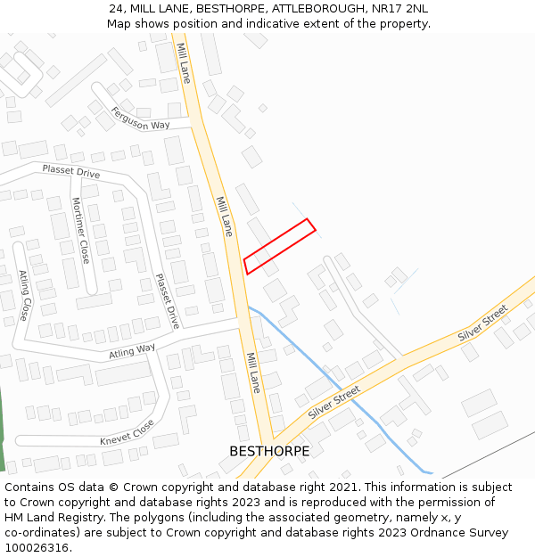 24, MILL LANE, BESTHORPE, ATTLEBOROUGH, NR17 2NL: Location map and indicative extent of plot