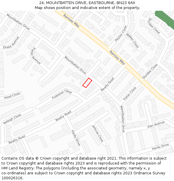 24, MOUNTBATTEN DRIVE, EASTBOURNE, BN23 6AX: Location map and indicative extent of plot