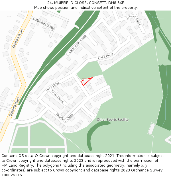 24, MUIRFIELD CLOSE, CONSETT, DH8 5XE: Location map and indicative extent of plot