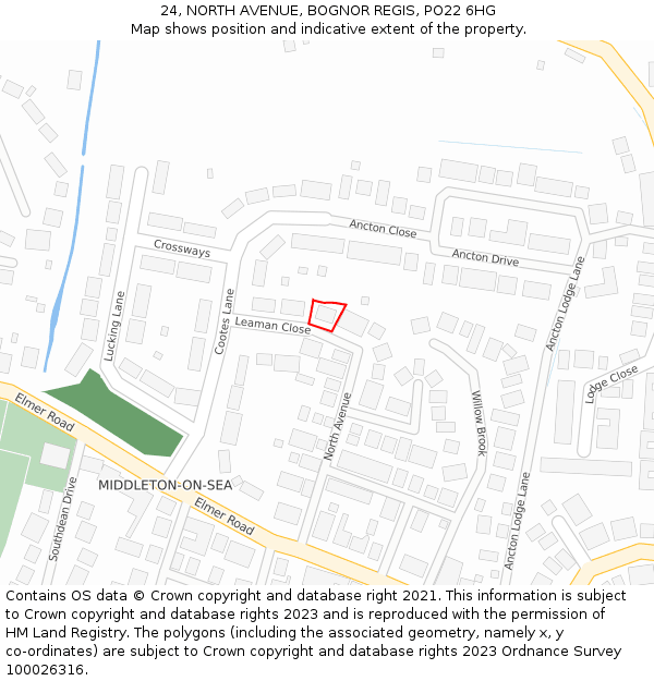 24, NORTH AVENUE, BOGNOR REGIS, PO22 6HG: Location map and indicative extent of plot