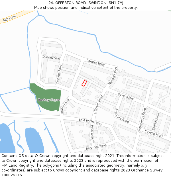 24, OFFERTON ROAD, SWINDON, SN1 7AJ: Location map and indicative extent of plot