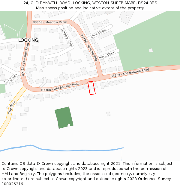 24, OLD BANWELL ROAD, LOCKING, WESTON-SUPER-MARE, BS24 8BS: Location map and indicative extent of plot