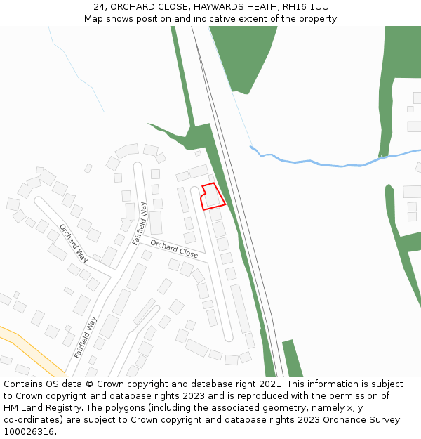 24, ORCHARD CLOSE, HAYWARDS HEATH, RH16 1UU: Location map and indicative extent of plot