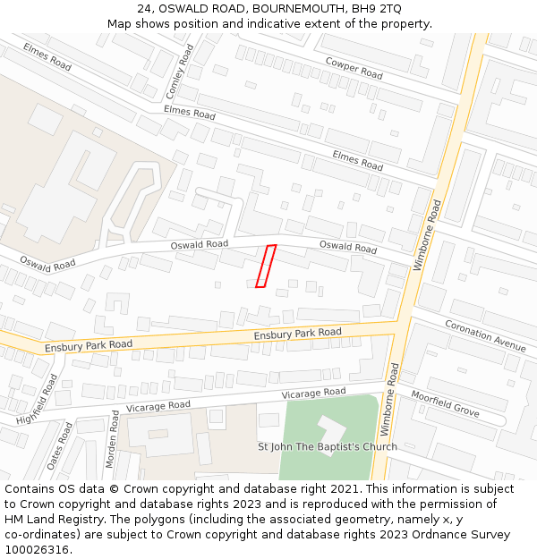 24, OSWALD ROAD, BOURNEMOUTH, BH9 2TQ: Location map and indicative extent of plot