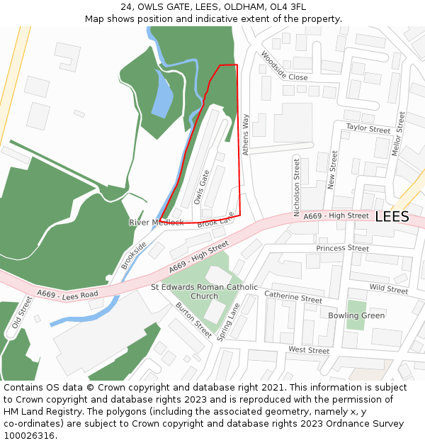 24, OWLS GATE, LEES, OLDHAM, OL4 3FL: Location map and indicative extent of plot