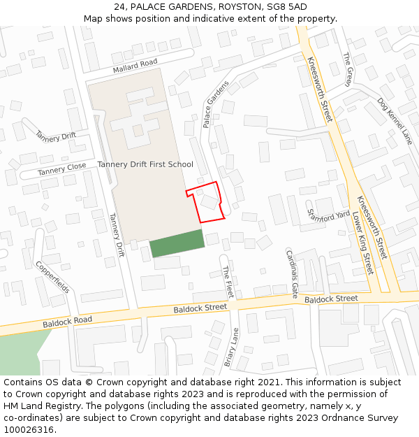 24, PALACE GARDENS, ROYSTON, SG8 5AD: Location map and indicative extent of plot