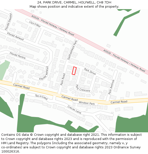 24, PARK DRIVE, CARMEL, HOLYWELL, CH8 7DH: Location map and indicative extent of plot