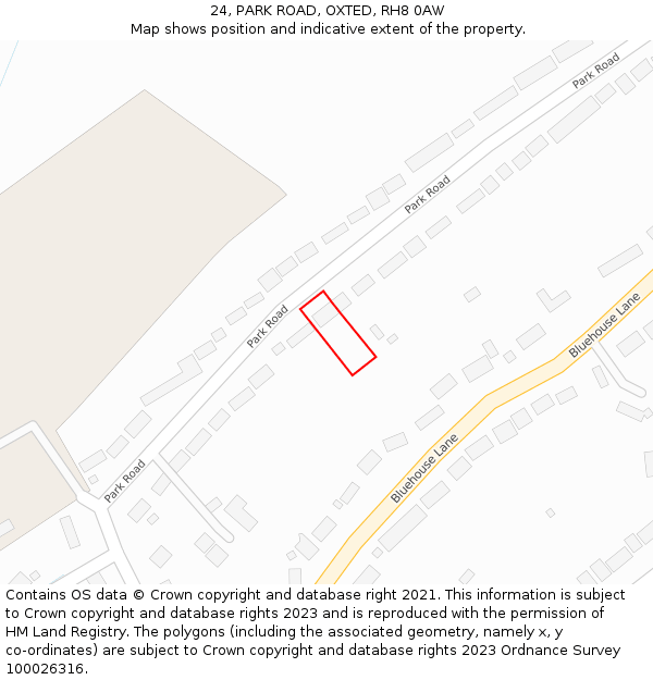 24, PARK ROAD, OXTED, RH8 0AW: Location map and indicative extent of plot