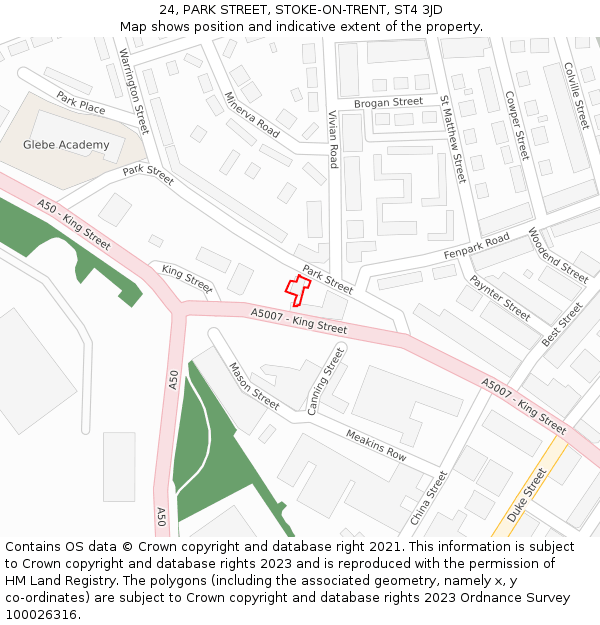 24, PARK STREET, STOKE-ON-TRENT, ST4 3JD: Location map and indicative extent of plot