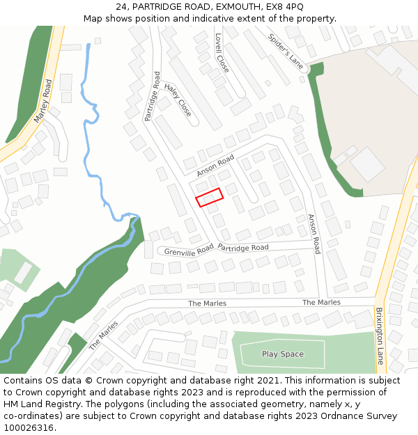 24, PARTRIDGE ROAD, EXMOUTH, EX8 4PQ: Location map and indicative extent of plot