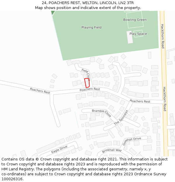 24, POACHERS REST, WELTON, LINCOLN, LN2 3TR: Location map and indicative extent of plot