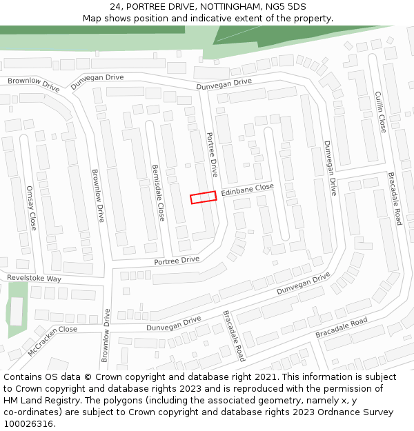 24, PORTREE DRIVE, NOTTINGHAM, NG5 5DS: Location map and indicative extent of plot