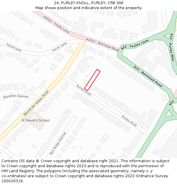 24, PURLEY KNOLL, PURLEY, CR8 3AE: Location map and indicative extent of plot