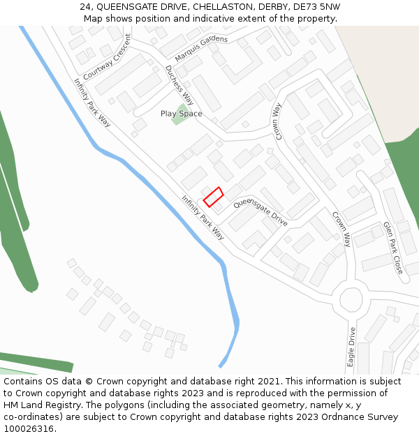 24, QUEENSGATE DRIVE, CHELLASTON, DERBY, DE73 5NW: Location map and indicative extent of plot