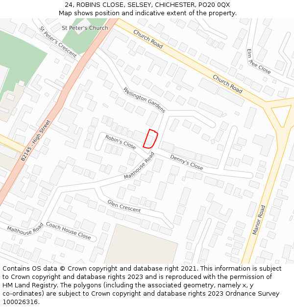 24, ROBINS CLOSE, SELSEY, CHICHESTER, PO20 0QX: Location map and indicative extent of plot