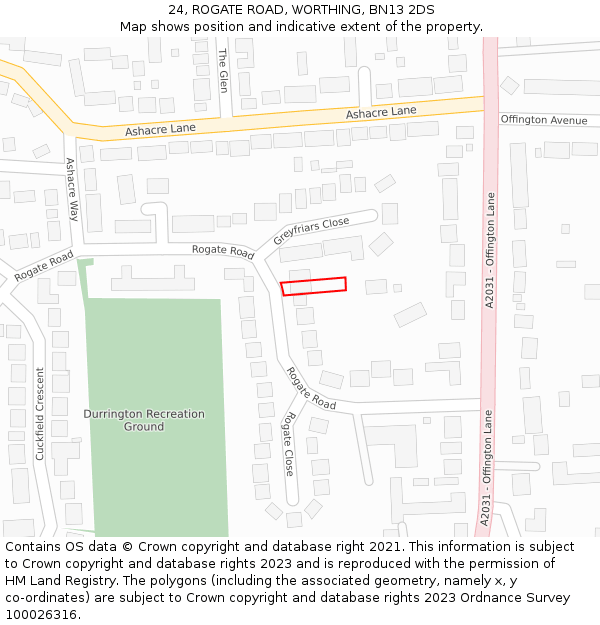 24, ROGATE ROAD, WORTHING, BN13 2DS: Location map and indicative extent of plot