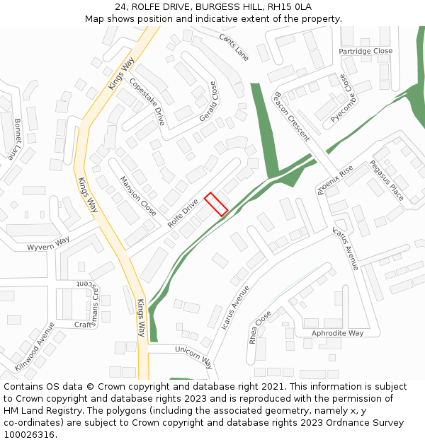 24, ROLFE DRIVE, BURGESS HILL, RH15 0LA: Location map and indicative extent of plot