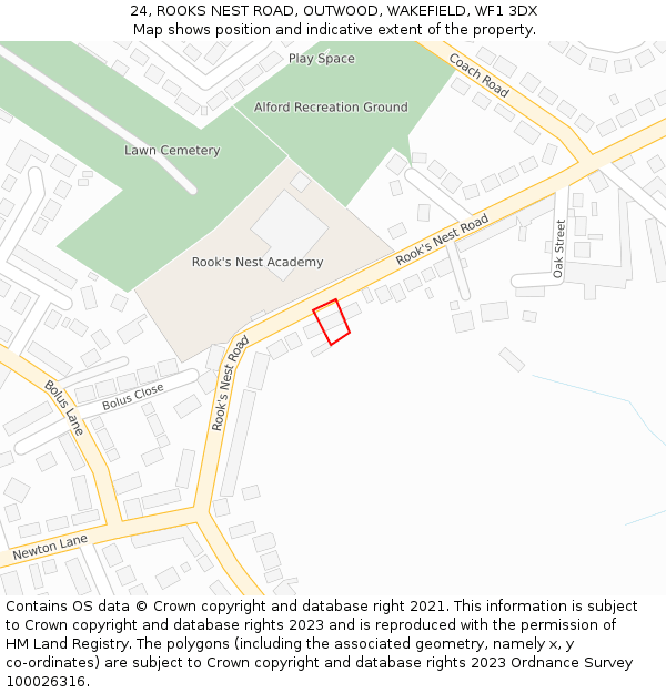 24, ROOKS NEST ROAD, OUTWOOD, WAKEFIELD, WF1 3DX: Location map and indicative extent of plot