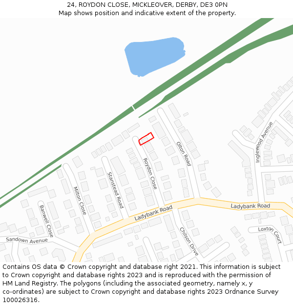 24, ROYDON CLOSE, MICKLEOVER, DERBY, DE3 0PN: Location map and indicative extent of plot