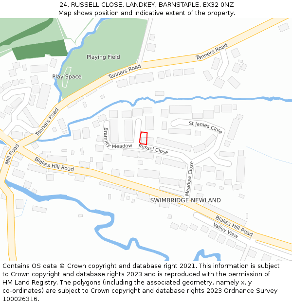 24, RUSSELL CLOSE, LANDKEY, BARNSTAPLE, EX32 0NZ: Location map and indicative extent of plot