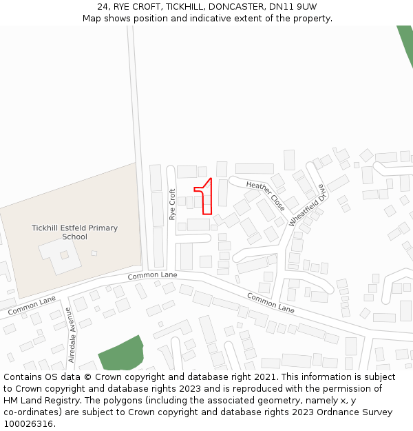 24, RYE CROFT, TICKHILL, DONCASTER, DN11 9UW: Location map and indicative extent of plot