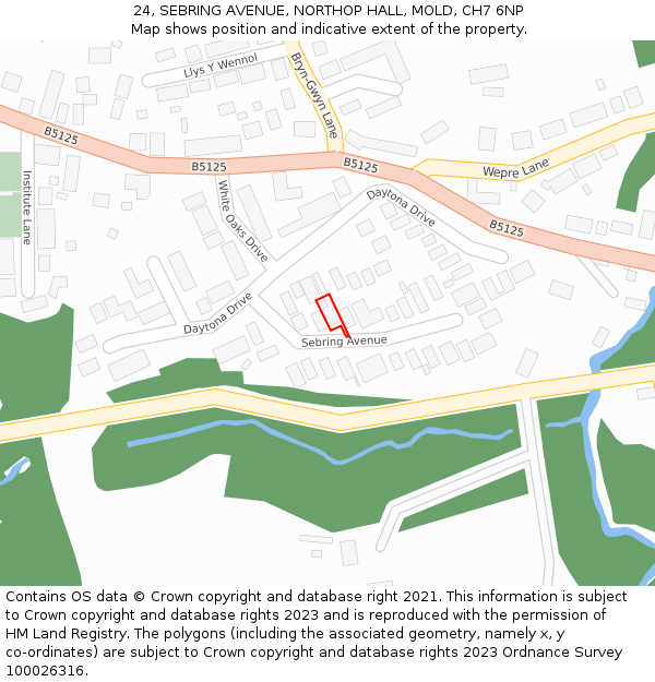 24, SEBRING AVENUE, NORTHOP HALL, MOLD, CH7 6NP: Location map and indicative extent of plot