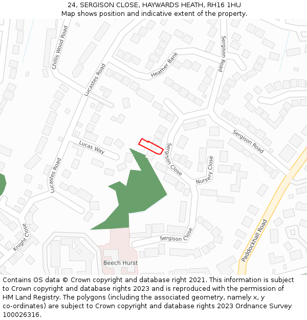 24, SERGISON CLOSE, HAYWARDS HEATH, RH16 1HU: Location map and indicative extent of plot