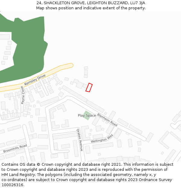 24, SHACKLETON GROVE, LEIGHTON BUZZARD, LU7 3JA: Location map and indicative extent of plot