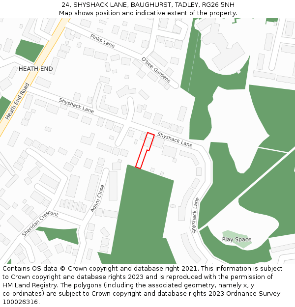 24, SHYSHACK LANE, BAUGHURST, TADLEY, RG26 5NH: Location map and indicative extent of plot