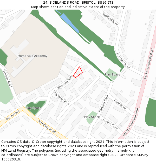 24, SIDELANDS ROAD, BRISTOL, BS16 2TS: Location map and indicative extent of plot