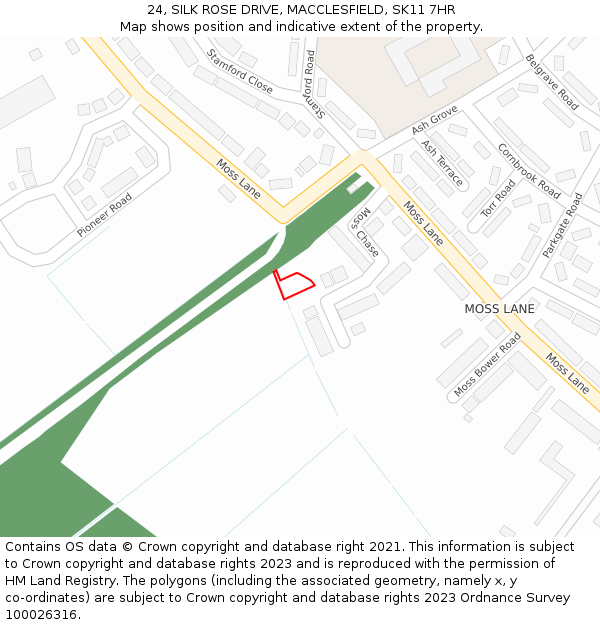 24, SILK ROSE DRIVE, MACCLESFIELD, SK11 7HR: Location map and indicative extent of plot