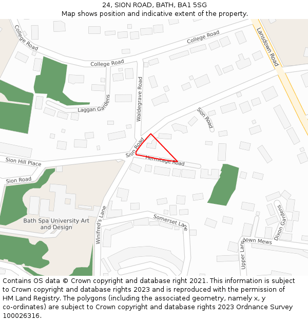 24, SION ROAD, BATH, BA1 5SG: Location map and indicative extent of plot