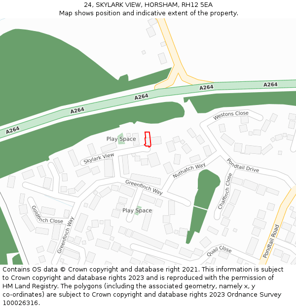 24, SKYLARK VIEW, HORSHAM, RH12 5EA: Location map and indicative extent of plot