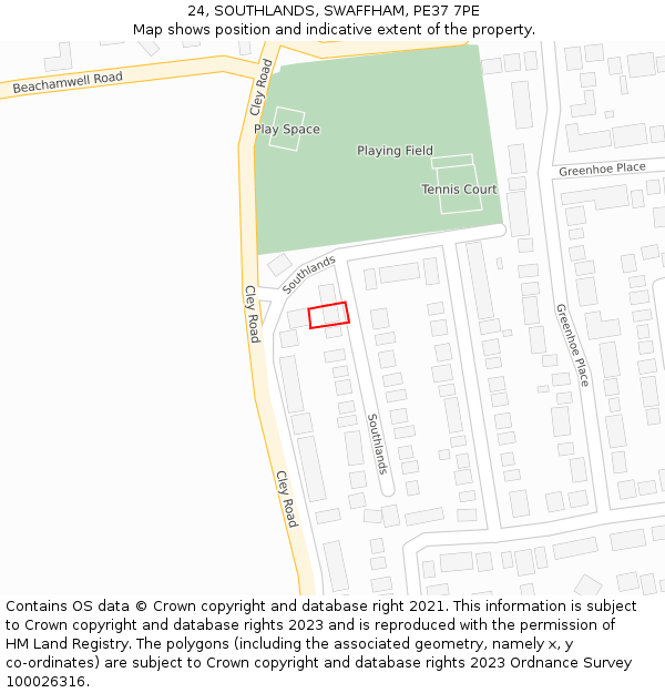 24, SOUTHLANDS, SWAFFHAM, PE37 7PE: Location map and indicative extent of plot