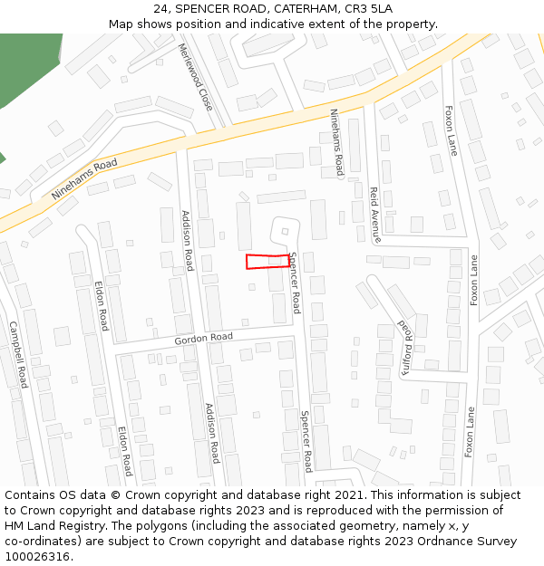 24, SPENCER ROAD, CATERHAM, CR3 5LA: Location map and indicative extent of plot