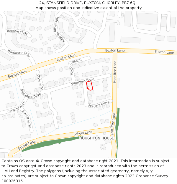 24, STANSFIELD DRIVE, EUXTON, CHORLEY, PR7 6QH: Location map and indicative extent of plot