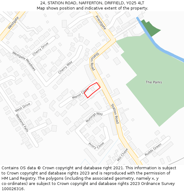 24, STATION ROAD, NAFFERTON, DRIFFIELD, YO25 4LT: Location map and indicative extent of plot