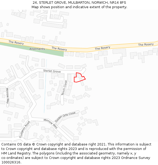 24, STERLET GROVE, MULBARTON, NORWICH, NR14 8FS: Location map and indicative extent of plot