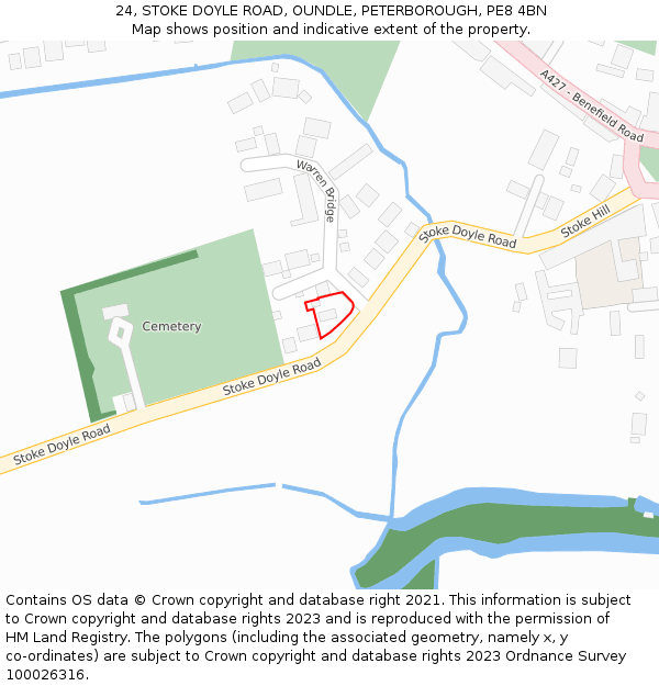 24, STOKE DOYLE ROAD, OUNDLE, PETERBOROUGH, PE8 4BN: Location map and indicative extent of plot