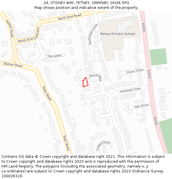 24, STONEY WAY, TETNEY, GRIMSBY, DN36 5PG: Location map and indicative extent of plot