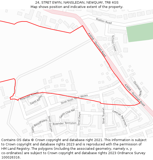 24, STRET EWYN, NANSLEDAN, NEWQUAY, TR8 4GS: Location map and indicative extent of plot