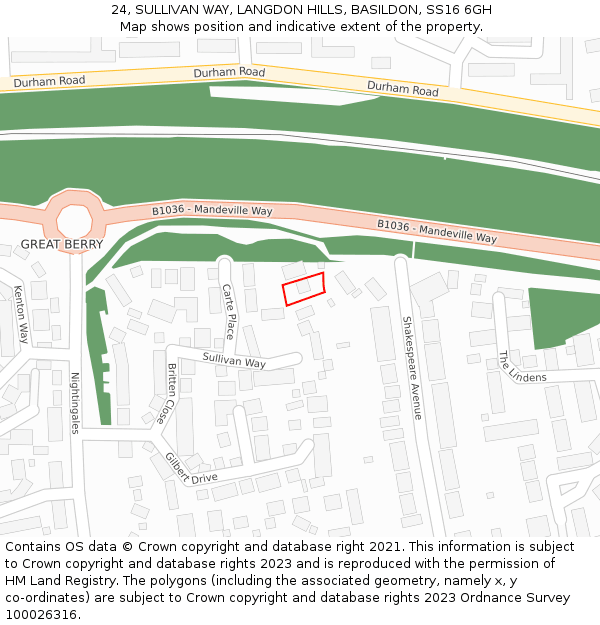 24, SULLIVAN WAY, LANGDON HILLS, BASILDON, SS16 6GH: Location map and indicative extent of plot