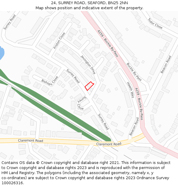 24, SURREY ROAD, SEAFORD, BN25 2NN: Location map and indicative extent of plot