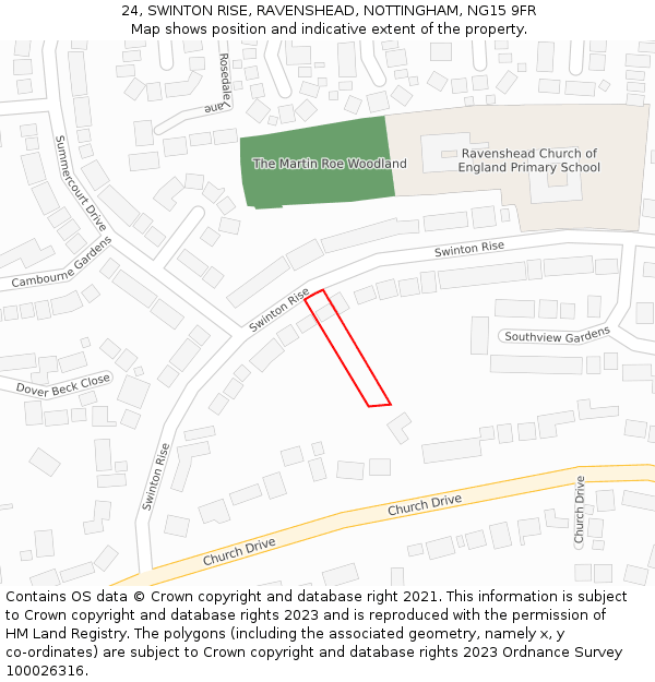 24, SWINTON RISE, RAVENSHEAD, NOTTINGHAM, NG15 9FR: Location map and indicative extent of plot