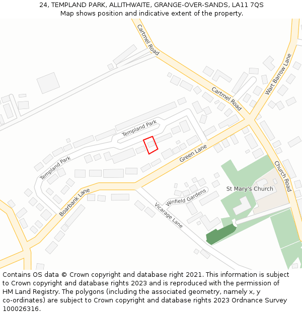 24, TEMPLAND PARK, ALLITHWAITE, GRANGE-OVER-SANDS, LA11 7QS: Location map and indicative extent of plot